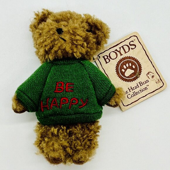 Boyds Other - Boyds Mini Messenger Bear Be Happy Tan Plush Message Green Shirt 3.5 Inch